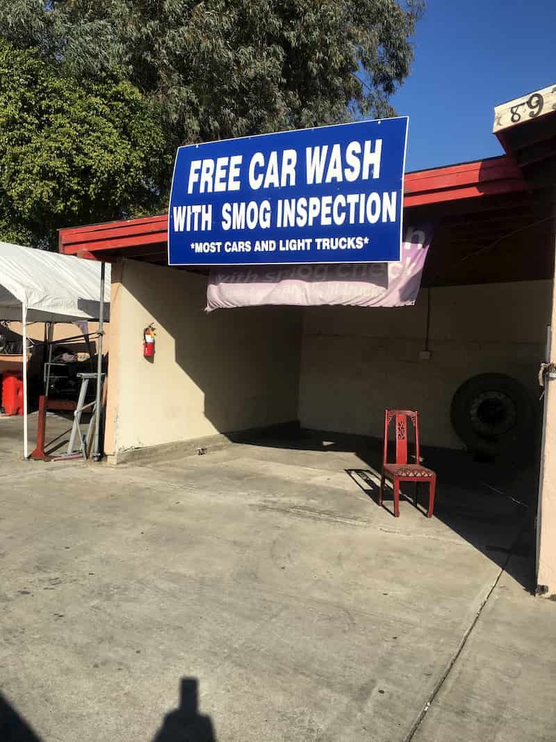 Free car wash with smog inspection banner at the Santee location
